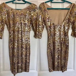 Nude Sequin Cocktail Dress